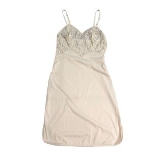 Vintage Seamprufe Cream Nylon Lace Full Slip Dress Size 36 Average USA Made EUC
